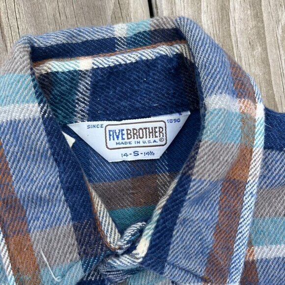 ** Five Brother 1970's Vintage Union Made Plaid Flannel Button Shirt Small - Picture 9 of 11